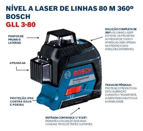 Nível Laser Rotativo GLL 3-80 - Luz Verme...