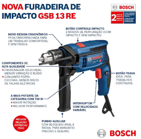 Furadeira Impacto GSB 13 RE 220V/750W - 1...