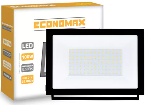 Refletor Led IP65 BIVOLT Preto - ECONOMAX