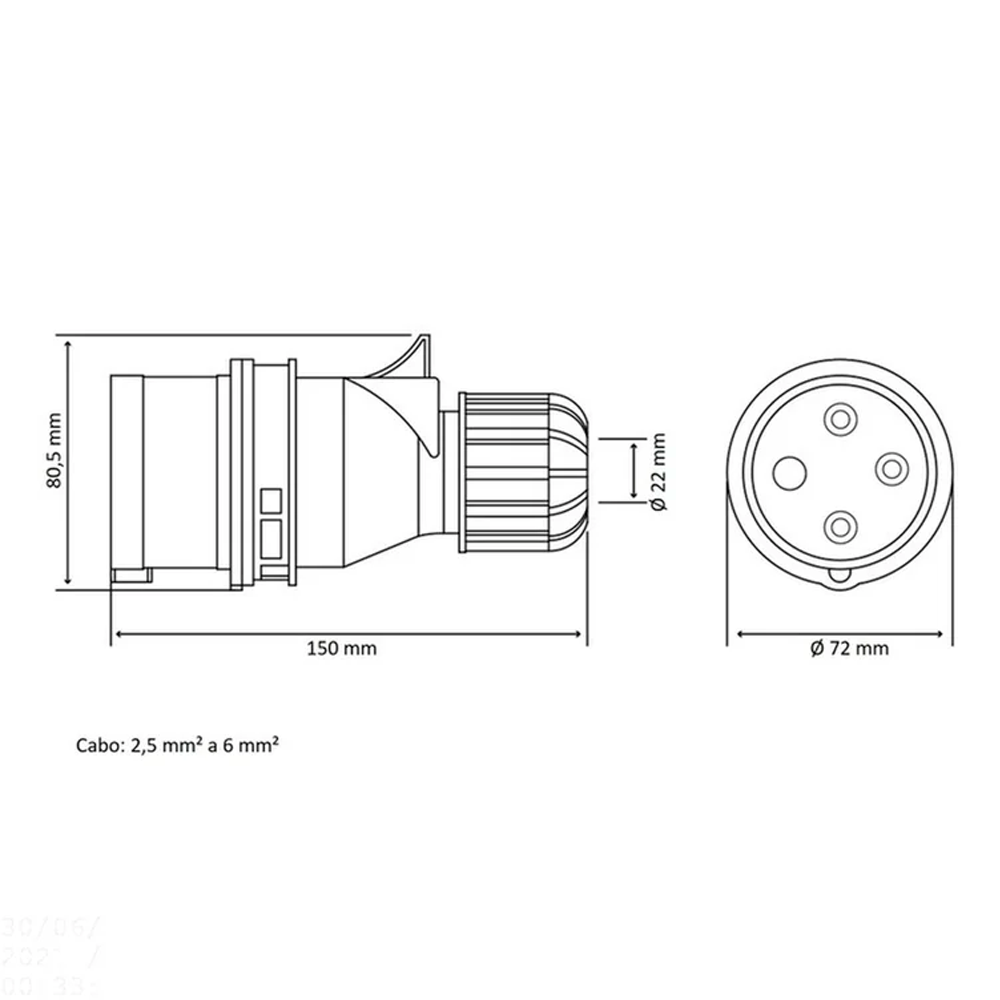 Plug 2P+T+N 415V/32A/6H Vermelho 56255039...